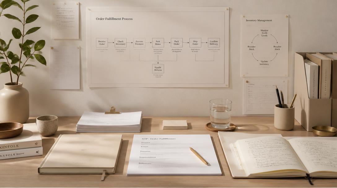 Organized operations workspace with process flow diagrams and documents, representing the COO's execution focus.