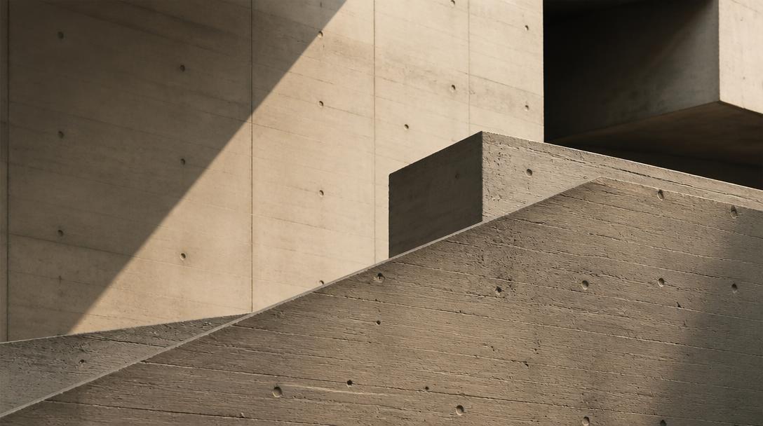 Brutalist concrete architecture detail, representing the CTO's foundation and infrastructure work.